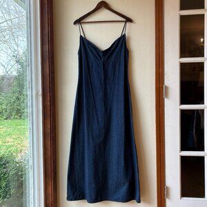 Y2K GAP Denim Maxi Dress Spaghetti Strap 100% Cotton V Neck Dark Wash Size 8